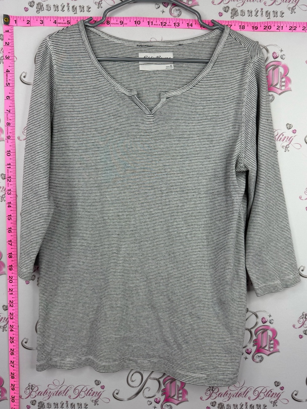 Eddie Bauer shirt stripes Women's Gray and White Striped Long Sleeve Top